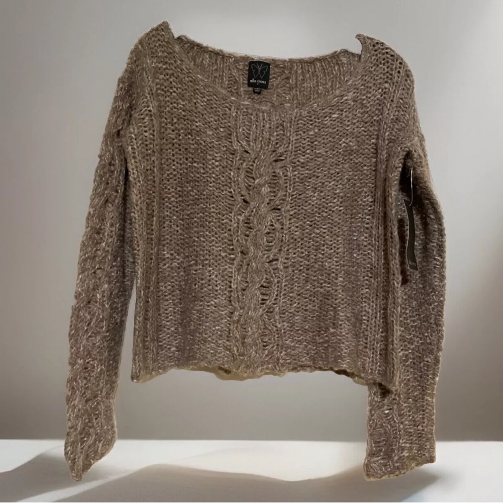 Ella Moss Cropped Deconstructed Messy Sweater In Brown, Size Medium, NEW & SOFT